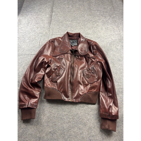 Beverly Hills Polo Club Jackets & Blazers - VTG Beverly Hills Polo Club Women L SEE Faux Leather Bomber Jacket 90s Biker Y2K